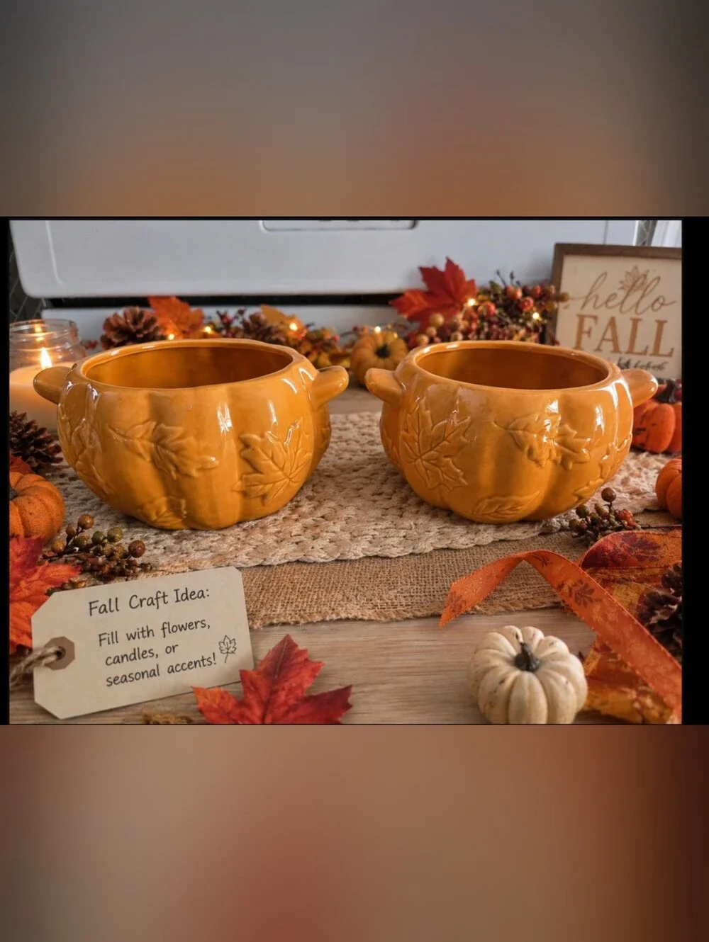 2 Orange Ceramic Pumpkin Bowls – Fall Home Accent - NWT